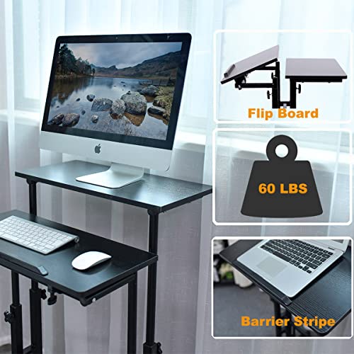 AIZ Double Table Mobile Standing Desk, Adjustable Computer Desk with Rolling Wheels, Portable Laptop Table for Standing or Sitting, Home Office Computer Workstation for Adults or Children AIZ