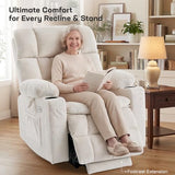 Tami Tami Dual Motor Power Lift Chair Recliner for Elderly with Massage and Heat, Infinite Position Electric Lift Recliner with Adjustable Headrest, USB (T6015 - Plush Fabric, Cream White, Medium)
