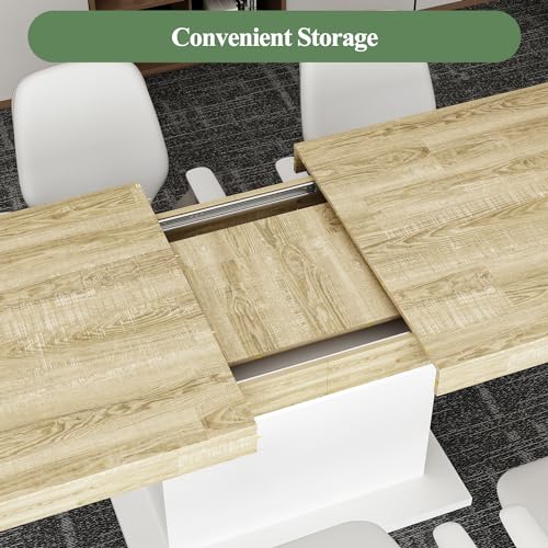 WOODTIME Extendable Conference Table for 6-8 People, 63" to 78.7" Rectangle Meeting Seminar Table for Office Conference Room, White & Brown - WoodArtSupply