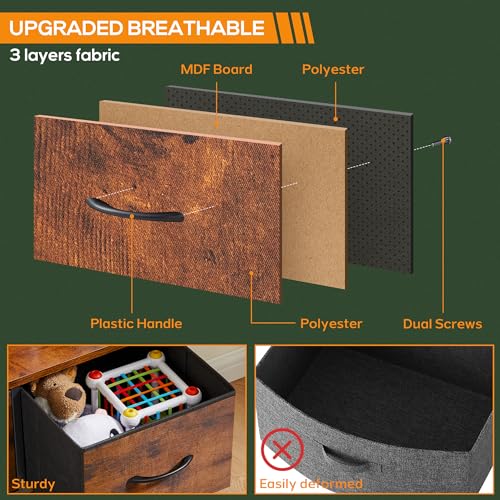 Horshod Dresser for Bedroom, 5 Storage Drawers, Wide Fabric Closet Chests Organizer Tower Furniture with Wooden Top Metal Frame for Clothes, Kids Room, Living Room, Hallway, Entryway Horshod