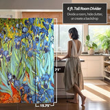 Red Lantern 6 ft. Tall Double Sided Works of Van Gogh Canvas Room Divider - Irises/Starry Night Over Rhone 4 Panel Freestanding Folding Privacy Screen Partition Separator for Modern and Contemporary Red Lantern