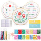 HTVRONT Bead Embroidery Kit for Beginners 3 Sets Bling Bling Bead Embroidery Kit with Step By Step Stitch Video & Instructions, Three-Dimensional Starter Embroidery Set with 19 Stitches for Gift