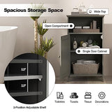 CLEEMAN Bathroom Storage Cabinet, Freestanding Wooden Bathroom Floor Cabinet with Door, Open Shelf, 3-Level Adjustable Shelf, Multipurpose Side Storage Organizer for Living Room, Kitchen (Grey) CLEEMAN