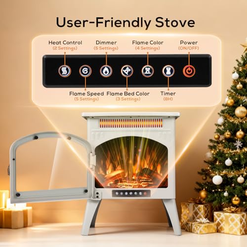 ZAFRO 21" Freestanding Electric Fireplace with Remote, Fireplace Space Heater with Adjustable Flame Color and Brightness, Thermostat/Sleep Mode/Overheat Protection for Bedroom, Living Room(Beige) ZAFRO