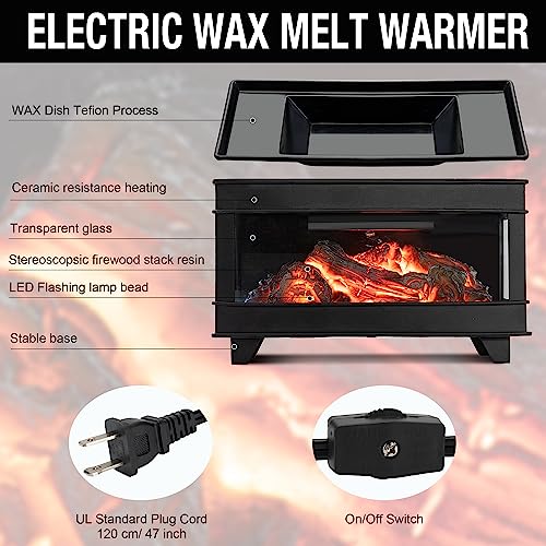 YSong Freestanding Fireplace Wax Warmer,Wax Warmer for Scented Wax,Electric Wax Melt Warmer,Full Metal Wax Melter,Wax Burner Fragrance Warmer for Home Office Gifts&Decor (Three-Sided Glass) YSong