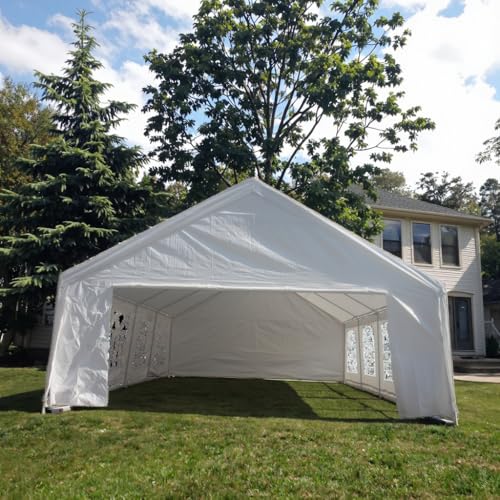 Yozma 20x30ft Heavy Duty White Party Tents for Weddings, Events, Carports & Gazebos-Weather -, Durable Canopy with Stakes & Ropes Included Yozma