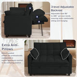Portaforta Sleeper Sofa with Pull Out Couch Bed, 48" Convertible Pull-Out Sofa Bed Chair, 3-in-1 Futon Couch with Reclining Backrest and Side Pockets for Living Room Bedroom Apartment, Black Portaforta