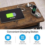 Tribesigns Small Portable Desk with Power Outlet, Height Adjustable Sofa Couch Bedside Laptop Table with Wheels, Mobile Standing Desk Rolling Computer Cart C Side Table with USB Ports Tribesigns