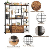 IRONCK Bakers Rack with Power Outlet, 54.7 Inch Coffee Bar Cabinet, Kitchen Bakers Rack with Storage, Microwave Stand with Shelves, Globlet Holder and 5 Hooks, Vintage Brown