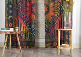 Popular Handicrafts Indian Burning Sun Moon Hippie Mandala Window Curtains for Doorways Closets - Gypsy Tye Dye Bohemian Beautiful Drapery Bedroom Livingroom Divider Balcony Valance Panels Golden Popular Handicrafts
