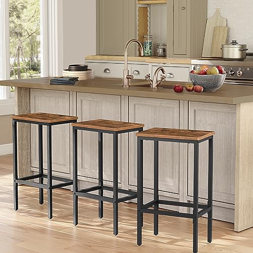 MAHANCRIS Bar Stools, Set of 2 Bar Chairs, Kitchen Breakfast Bar Stools with Footrest, 25.8" Dining Stools, Rectangular Industrial Bar Chairs, for - WoodArtSupply