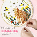 Huacan Embroidery Kit for Beginners Adults Includes Stamped Cat Pattern, Hoop, Color Threads,Tools,Easy to Follow Instruction