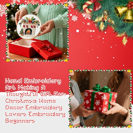QCCTPUU 4 Sets Christmas Embroidery Kits, Beginner Embroidery Kit for Adults, Cross Stitch Kits for Beginners with Hand Embroidery Tools(Instructions, Needles, Threads QCCTPUU