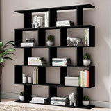 S-Shaped Black Geometric 5-Tier Bookcase – Modern Room Divider & Organiser Cozy Castle