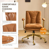 VINGLI Home Office Desk Chair Comfy with wheels&Removable Armrests,Gold Base Vanity Chair with Back,Adjustable Rolling Swivel Computer Task Chair for Study,Makeup,Office,Bedroom,Microfiber/Suede,Brown VINGLI