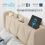GalnFu Twin Bed Frame with 4 Storage Drawers, Upholstered Platform Bed with Charging Station, Modern Wingback Storage Headboard, Easy Assembly,Noise-Free, Beige GalnFu