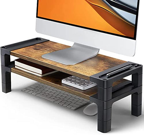 HUANUO Monitor Stand Computer Riser, Monitor Stand for Desk with Adjustable Height and 2 Platforms, Ergonomic Computer Riser, Monitor Riser for Laptops and Monitors HUANUO