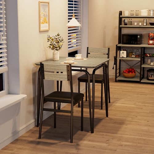 GAOMON 3-Piece Dining Table Set, Sturdy Wooden Square Table and Chair Breakfast Table Set for 2 Person,for Home or Commercial Dining Room,Grey GAOMON