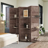 HOMCOM Room Divider, 5 Panel 67" Tall Wood Privacy Screen with 3 Display Shelves, and Folding Storage for Bedroom or Home Office, Walnut HOMCOM