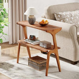 Tribesigns Solid Wood End Table, Modern Side Table for Couch, 2-Tier Narrow Tall End Table, Long Bedside Table for Living Room, Bedroom, Walnut Tribesigns