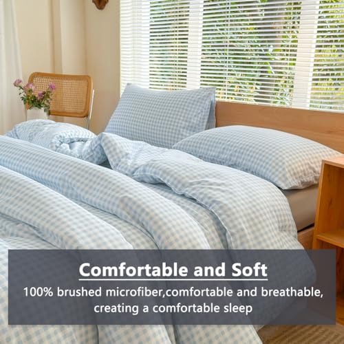 NSNLGSGC Twin Comforter Set, Light Blue Gingham Bedding Sets, Blue Grid Bed Comforter 2 Pieces (1 Comforter, 1 Pillowcase) NSNLGSGC