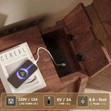 Fameill Farmhouse End Table with Charging Station & Led Lights,Narrow Sofa Side Table with Glass Barn Door & Drawer,Wood Rustic Nightstand Bedside Table for Living Room,Bedroom,Brown Fameill