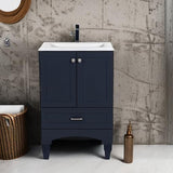 Spring Mill Cabinets Emlyn 24 Inch Bathroom Vanity with White Single Sink Top, 2-Door Cabinet, 1 Drawer, 24.5" W x 18.75" D x 32.89" H, Deep Blue Spring Mill Cabinets