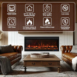 Oxhark Flame 60 Inch, Recessed & Wall Mounted WiFi-Enabled Electric Fireplace Inserts with Remote Control,Timer & Thermostat Fireplace Heater, Log Set & Crystal Options, 750W/1500W, Black Oxhark Flame
