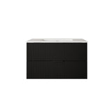 JINDOLI 36 Inch Bathroom Vanity Cabinet with Sink Black Wall Mounted Bathroom Vanities with Ceramic Sink Floating Fluted Sink Vanity with Drawers,Modern JINDOLI