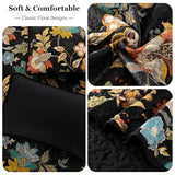 WONGS BEDDING Quilt Set Queen Size, Black Botanical Queen Bedspread Bedding Sets, 3 Pieces Floral Quilt with 2 Pillowcases,Soft Lightweight Microfiber Coverlet Set for All Season(96"X90") WONGS BEDDING