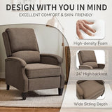 VKNOW Recliner Chair, Fabric Recliner with Soft Armrest, Home Theater Seating with Adjustable Push Back and Lumbar Support, Single Sofa for Adults, Lounge Chair for Living Room, Bedroom（Brown）