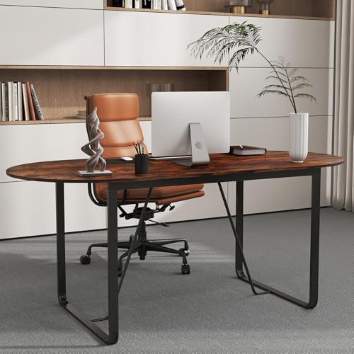 GOFLAME 71 Inches Executive Table, Oval Home Office Table with Cable Management Hole & Metal Frame, Seminar, Conference Table for 10 People, Large Business Furniture for Meeting Room GOFLAME