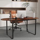 GOFLAME 71 Inches Executive Table, Oval Home Office Table with Cable Management Hole & Metal Frame, Seminar, Conference Table for 10 People, Large Business Furniture for Meeting Room GOFLAME