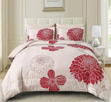 Yiran 7 Pieces Queen Comforter Set Red Floral Bed in a Bag Soft Microfiber Bedding Set 90"×90"(1 Comforter 1 Flat Sheet 1 Fitted Sheet 2 Pillowshams 2 Pillowcases) Yiran