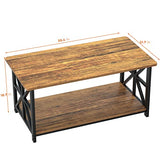GreenForest Coffee Table with Round Corner, Farmhouse Center Table with 2-Tier Storage Shelf X-Frame Design for Living Room, 39 inch Walnut GreenForest