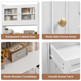 70.8"H Tall Robot Vacuum Stand Cabinet with 4 Drawers for Hanging Files, Pantry Storage Cabinet with Microwave Stand Printer Stand and Adjustable Shelves Bookcase for Living Room, Office, White Keyluv