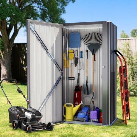 Greesum Outdoor Metal Storage Cabinet, 55'' Lockable Tall Shed, Vertical Tool Organizer Without Shelves for Garage, Patio, Backyard, Home & Lawn, Black Greesum