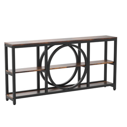 Tribesigns Extra Long Console Table, 70.9 inch Narrow Sofa Tables with 3 Tier Wood Storage Shelves Industrial Metal Frame for Entryway Hallway Living Room Behind Couch, Rustic Brown Black - WoodArtSupply