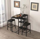 YHUBHSIS 3-Piece Dining Table and Chairs Set, 2-Person Kitchen Table and Chairs Set,with 3 Large Storage Shelves, for Kitchen Breakfast Table, Living Room, Bar, Small Space, Apartment (Black) YHUBHSIS