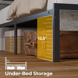 Rolanstar Bed Frame Twin Size with USB Charging Station, LED Bed Frame with Wood Storage Headboard, Light Grey Metal Platform Bed with Under Bed Storage, No Box Spring Needed, Noise Free Rolanstar