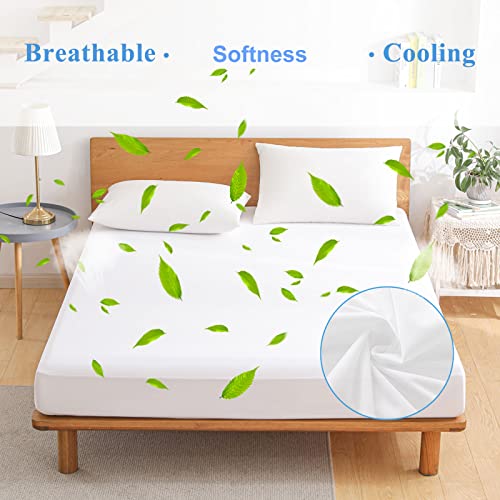 King Waterproof Mattress Protector - Noiseless, Breathable, Machine Washable Fitted Mattress Cover with Deep Pocket up to 5”-21”（White） Softhour