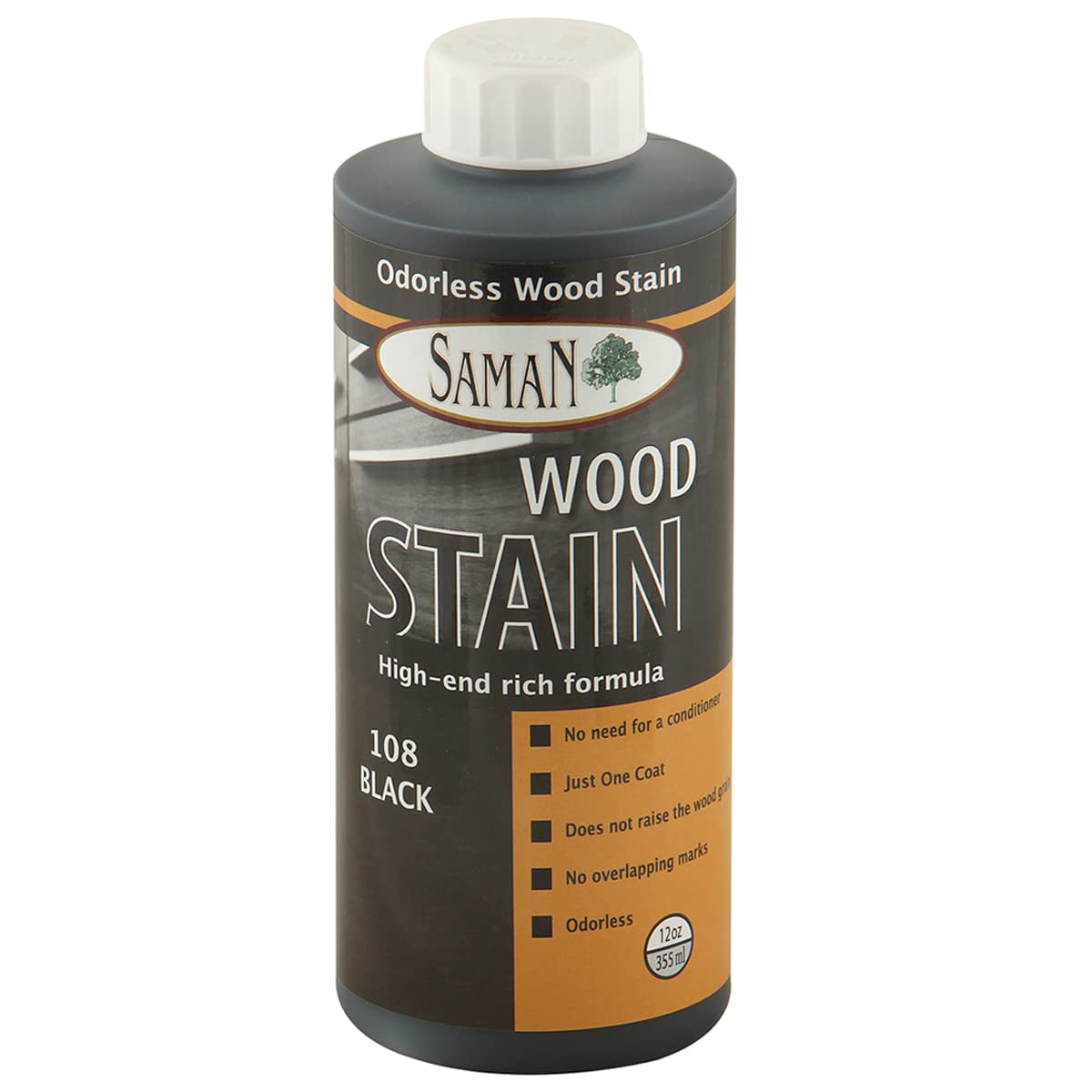 SamaN Interior Water Based Wood Stain - Natural Stain for Furniture, Moldings, Wood Paneling, Cabinets (Black TEW-108-12, 12 oz)