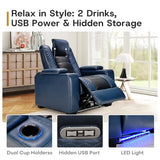ANJ Power Home Theater Seating, PU Leather Electric Recliner Chair with Adjustable Headrest, Dual Motors Movie Reclining Chairs with LED Lights,USB Port, Cup Holders, Hidden Arm Storage (Blue & Black)
