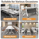 MOFGOE Folding Conference Table, Flip Top Training Table with Four Locking Wheels, Modular Office Desk with Strong Metal Frame, for Office, Conference Room, School,1 Pack,63 * 24 * 30in MOFGOE