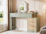 Tribesigns Makeup Vanity Desk with 5 Drawers, Modern Small Dressing Desk with Storage, Wood Make Up Table for Bedroom, Narrow Space (Without Mirror), Mint Green Tribesigns