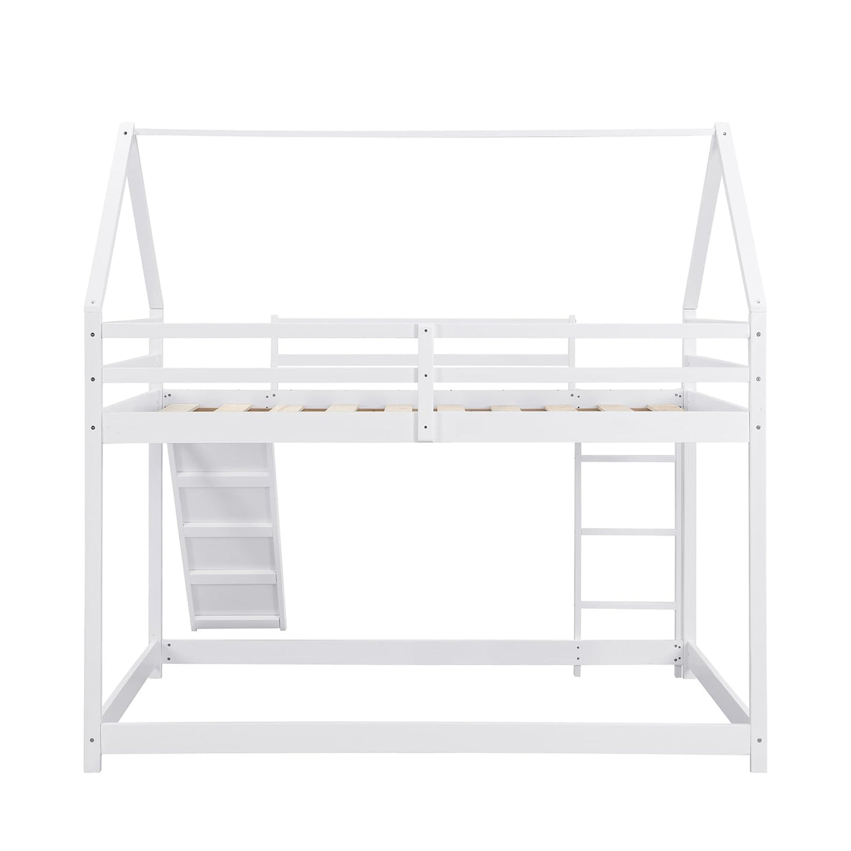 Full Size Loft Bed with Slide, Space Saving House Bunk Beds for Kids Bedroom Furniture, Pine Wood Bed Frame with 12.4" High Safety Guardrail & Ladder, No Box Spring Needed, Teens, Girls, Boys, White Obuvar