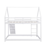 Full Size Loft Bed with Slide, Space Saving House Bunk Beds for Kids Bedroom Furniture, Pine Wood Bed Frame with 12.4" High Safety Guardrail & Ladder, No Box Spring Needed, Teens, Girls, Boys, White Obuvar