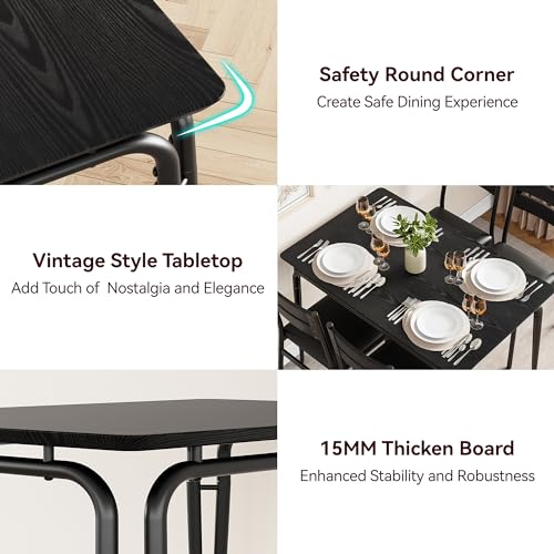 GAOMON 5-Piece Dining Table Set, Sturdy Wooden Square Table and Chair Breakfast Table Set for 4 Person,for Home or Commercial Dining Room,Black GAOMON