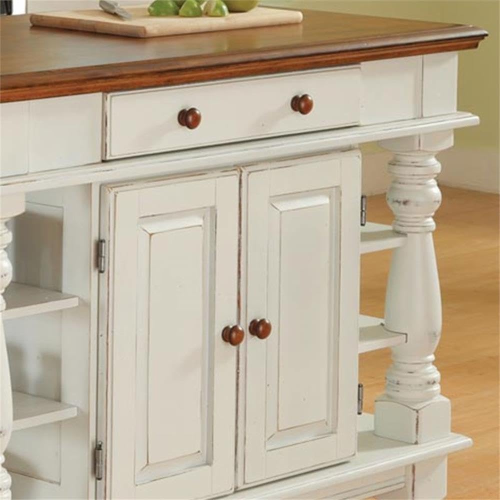 BOWERY HILL Traditional Wood Kitchen Island in Off White/Oak