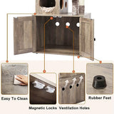 Timberer Cat Tree with Litter Box Enclosure, 2-in-1 Cat Tower for Indoor Cats, Large Cat Furniture, Wood Cat Condo with Basket, Scratching Posts, Pompoms, Grey Timberer